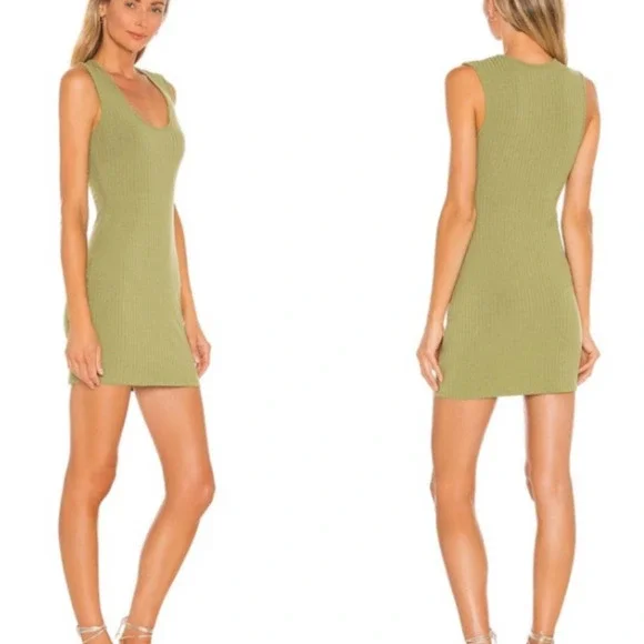 NEW House of Harlow 1960 Revolve Sofia Richie Mini Ribbed Dress Olive Green Sz M - Picture 5 of 10